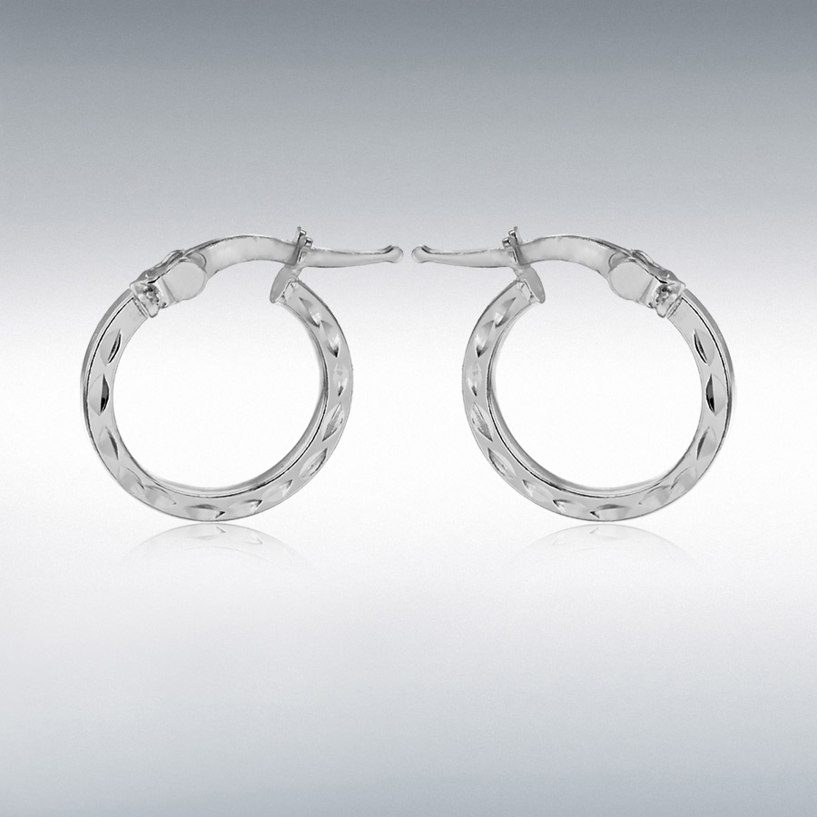 Sterling Silver 13.5mm Patterned Hoop Creole Earrings