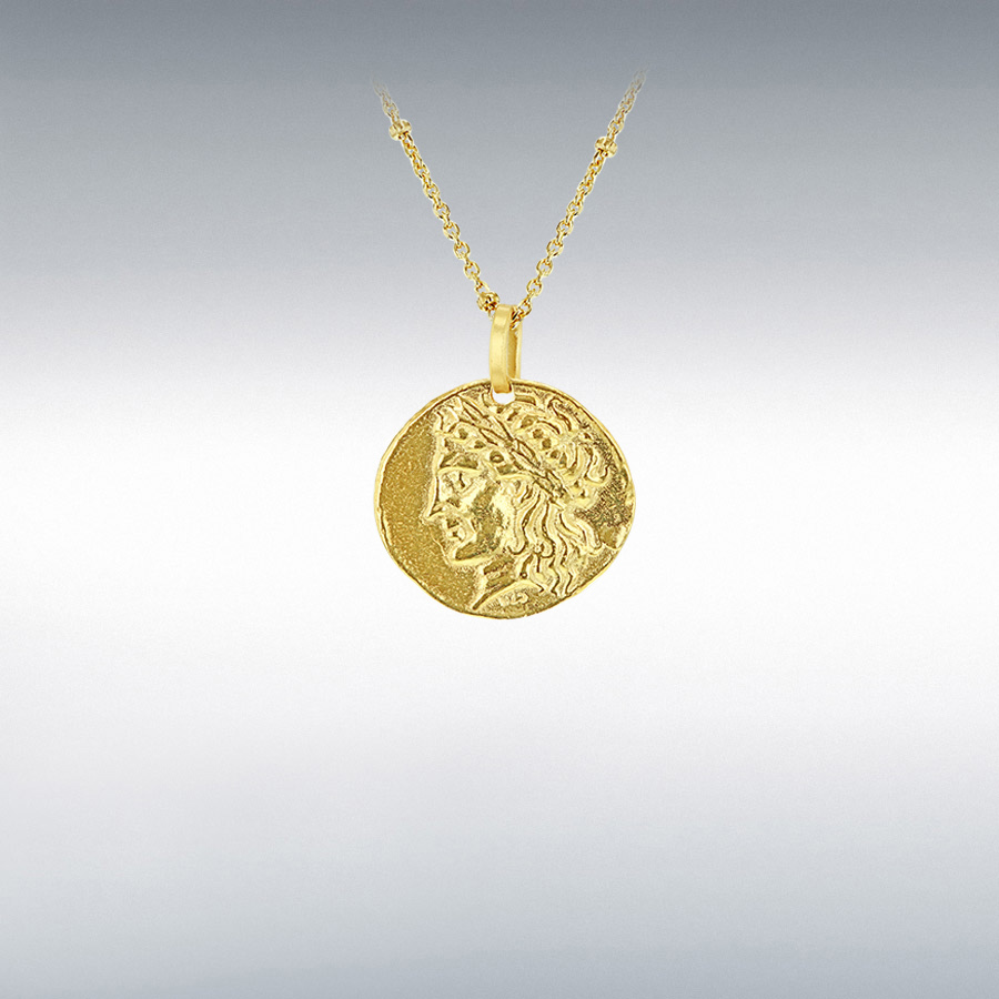 Sterling Silver Yellow Gold Plated 18.5mm x 22mm Reversible-Roman-Coin Bobble-Chain Adjustable Necklace 45cm/17.75"-50cm/19.5