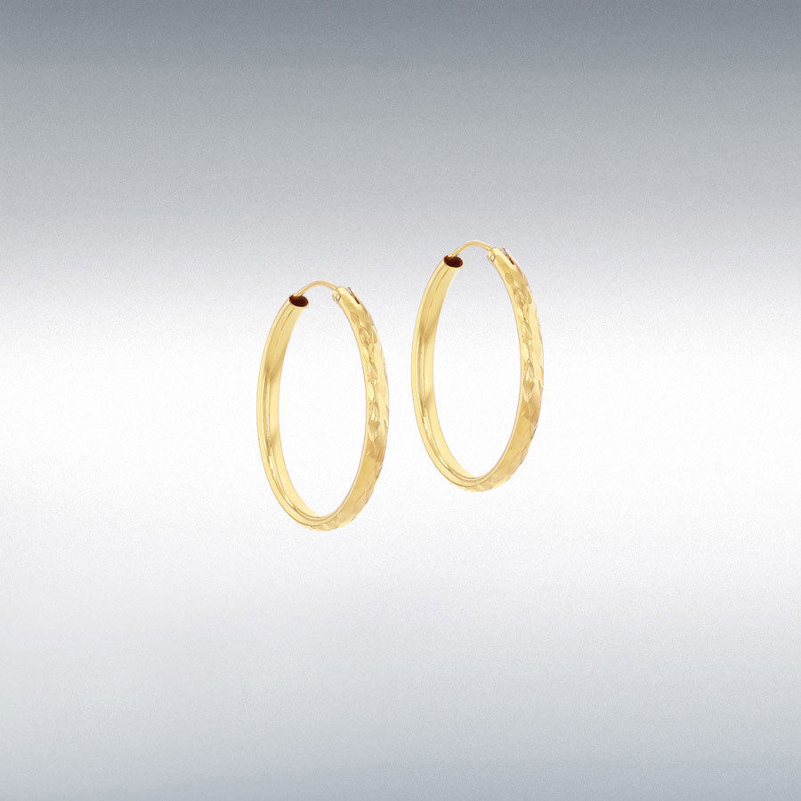 Sterling SilverYellow Gold Plated 20mm Diamond Cut Sleeper Hoop Earring