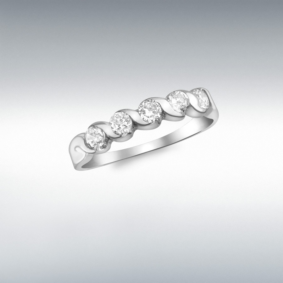 9ct White Gold 5-CZ Swirl-Detail Ring