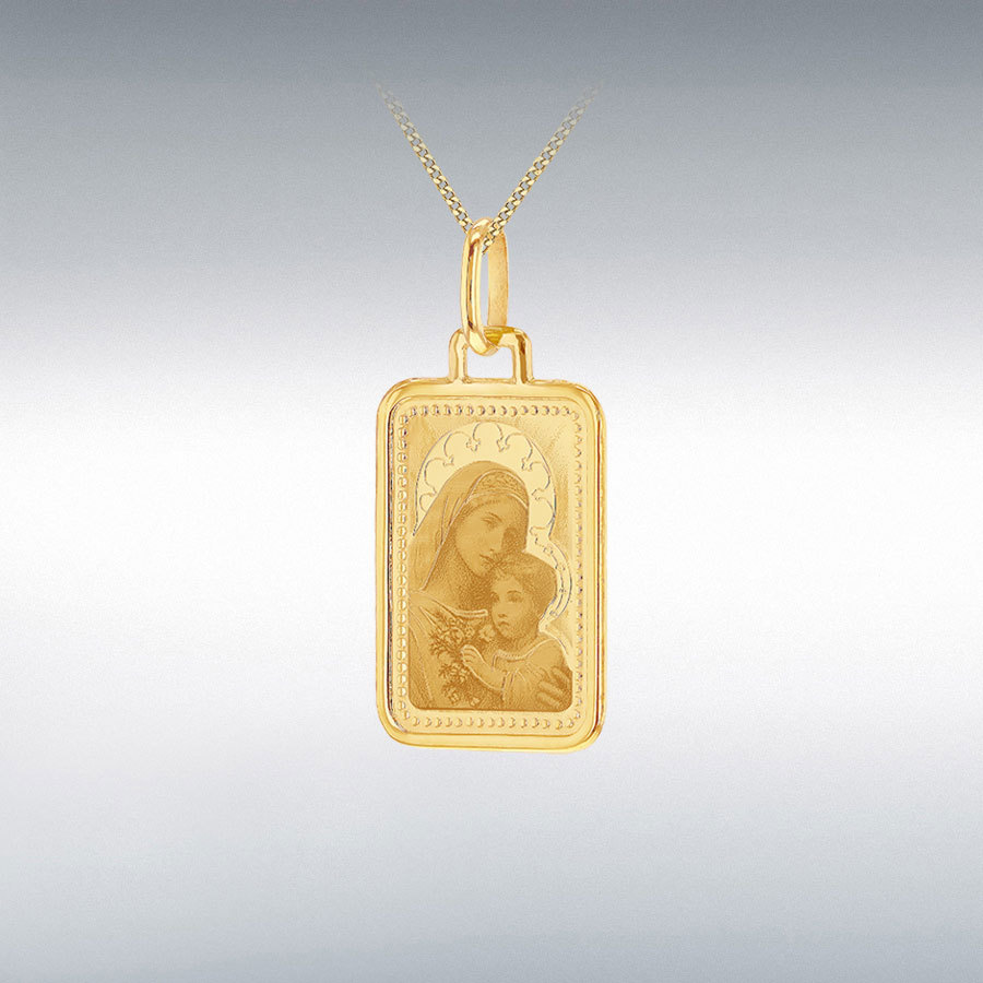 9ct Yellow Gold 13mm x 26mm Rectangle Mary and Child Pendant