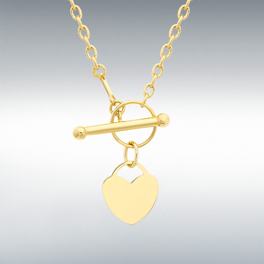 9ct Yellow Gold 12mm x 13mm Heart Charm T-Bar Necklace 41cm/16"