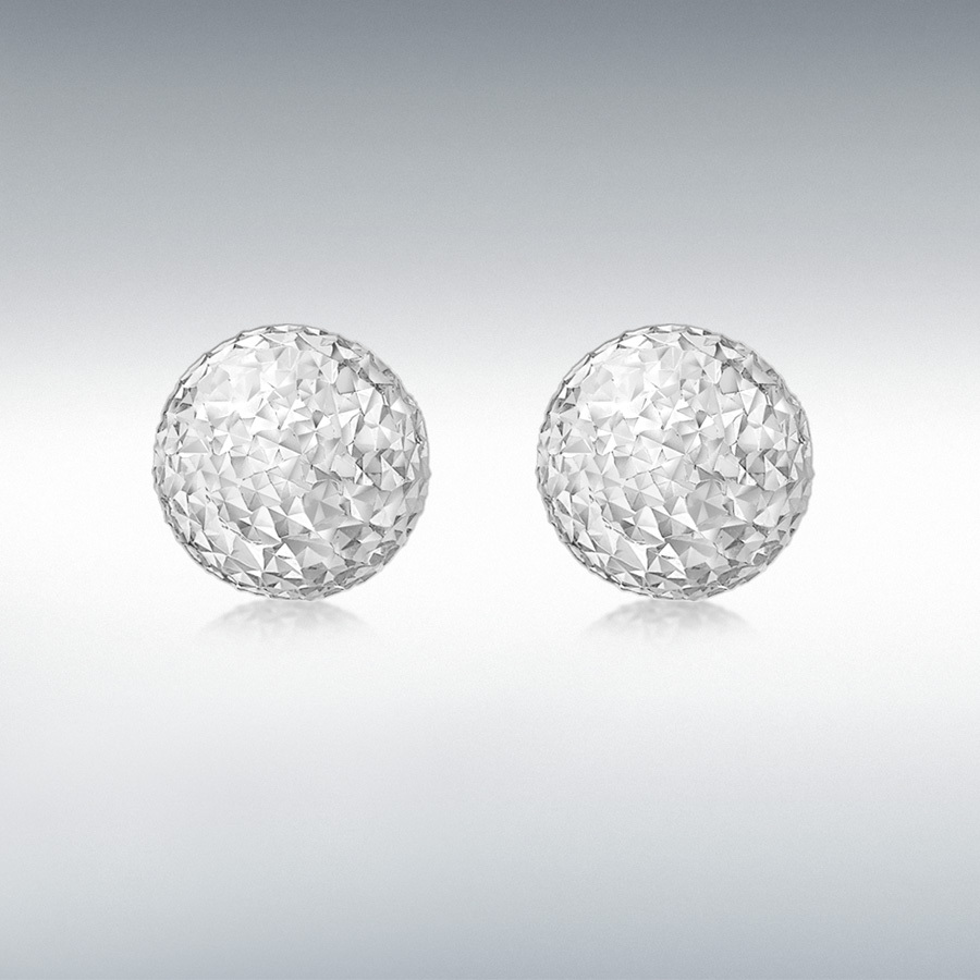 9ct White Gold 8mm Diamond Cut Ball Stud Earrings