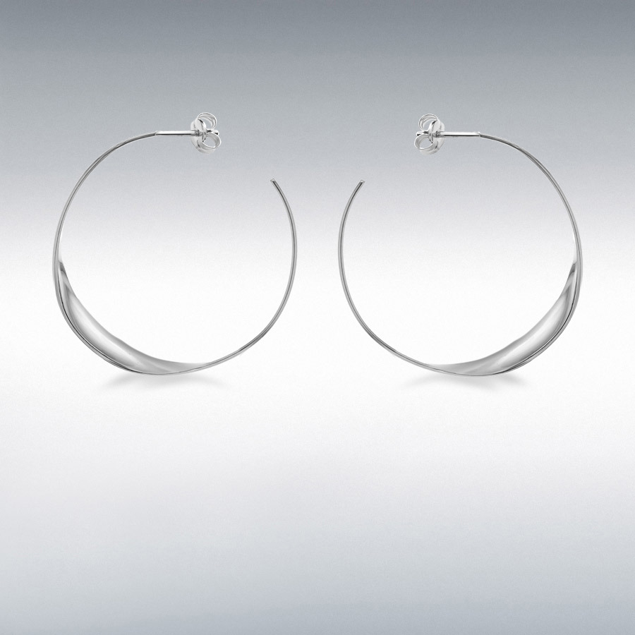 Sterling Silver 37mm Flat Twist Hoop Earrings