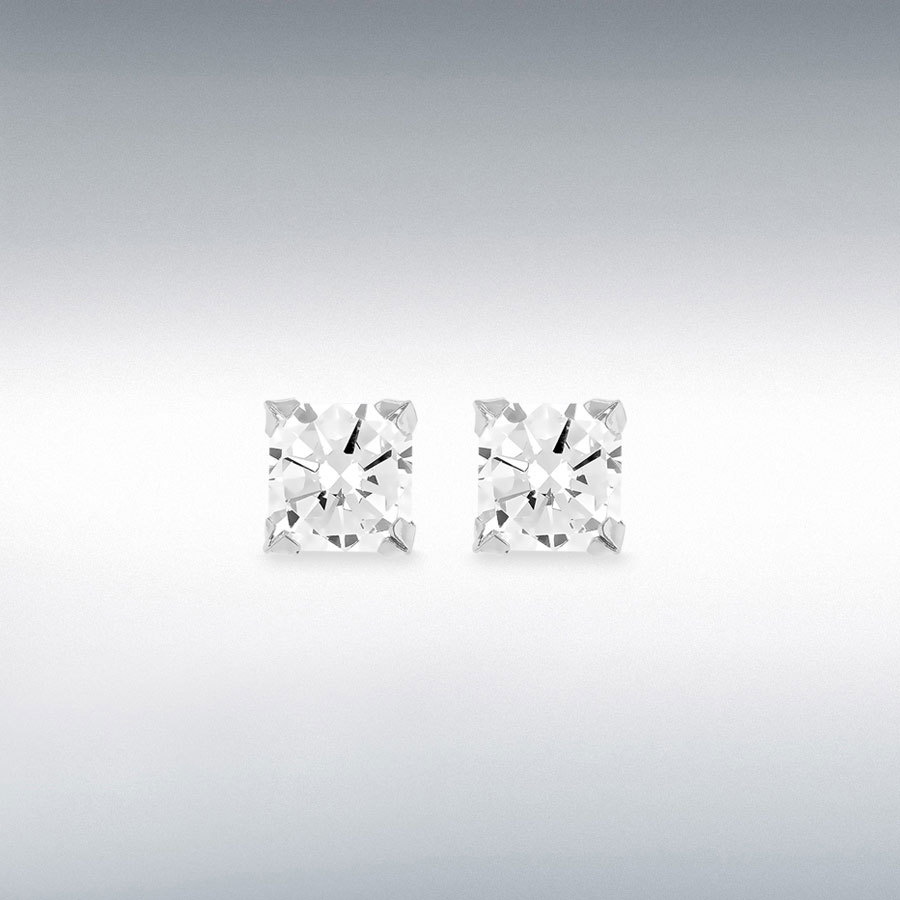 9ct White Gold 6mm Square Stud Earrings 