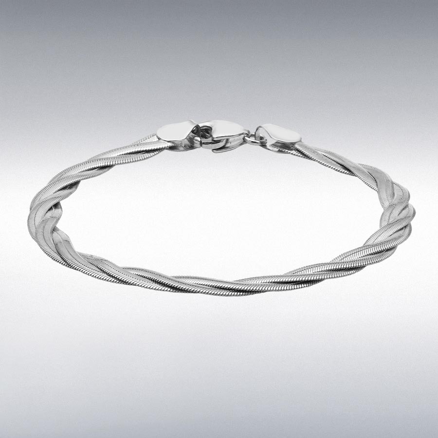 Sterling Silver 4mm Twined Herringbone Bracelet 19cm/7.5"