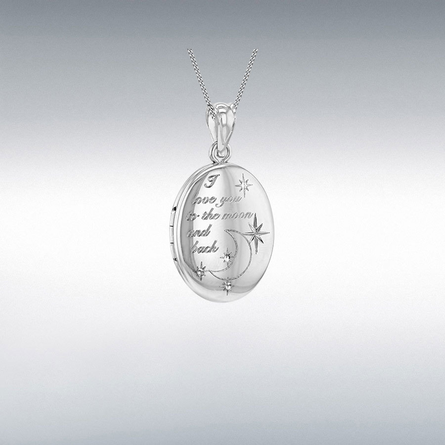 Sterling Silver Rhodium Plated Oval Shape "Love You to the Moon and Back" Small Locket Pendant 