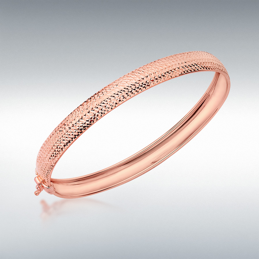 9ct Rose Gold 7mm Half-Diamond-Cut Bangle  