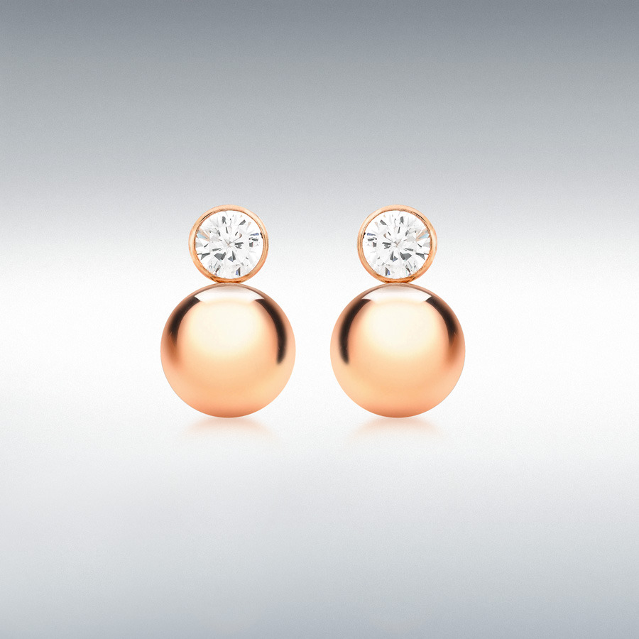 9ct Rose Gold 5mm CZ and 9mm Ball Drop Earrings