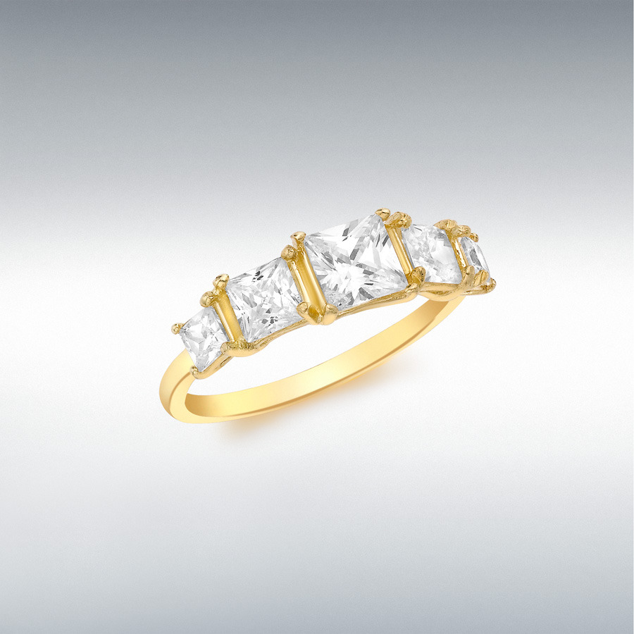 9ct Yellow Gold 5-Stone Square CZ Graduated Ring