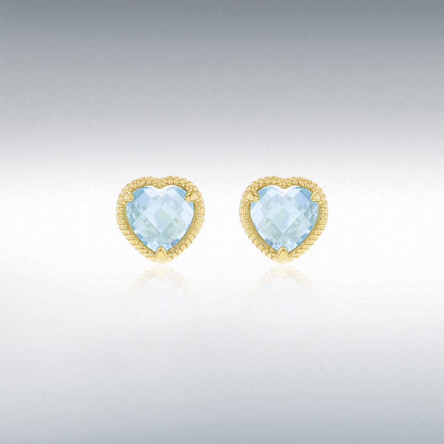 9ct Yellow Gold Twisted Heart Blue Topaz  Stud Earring