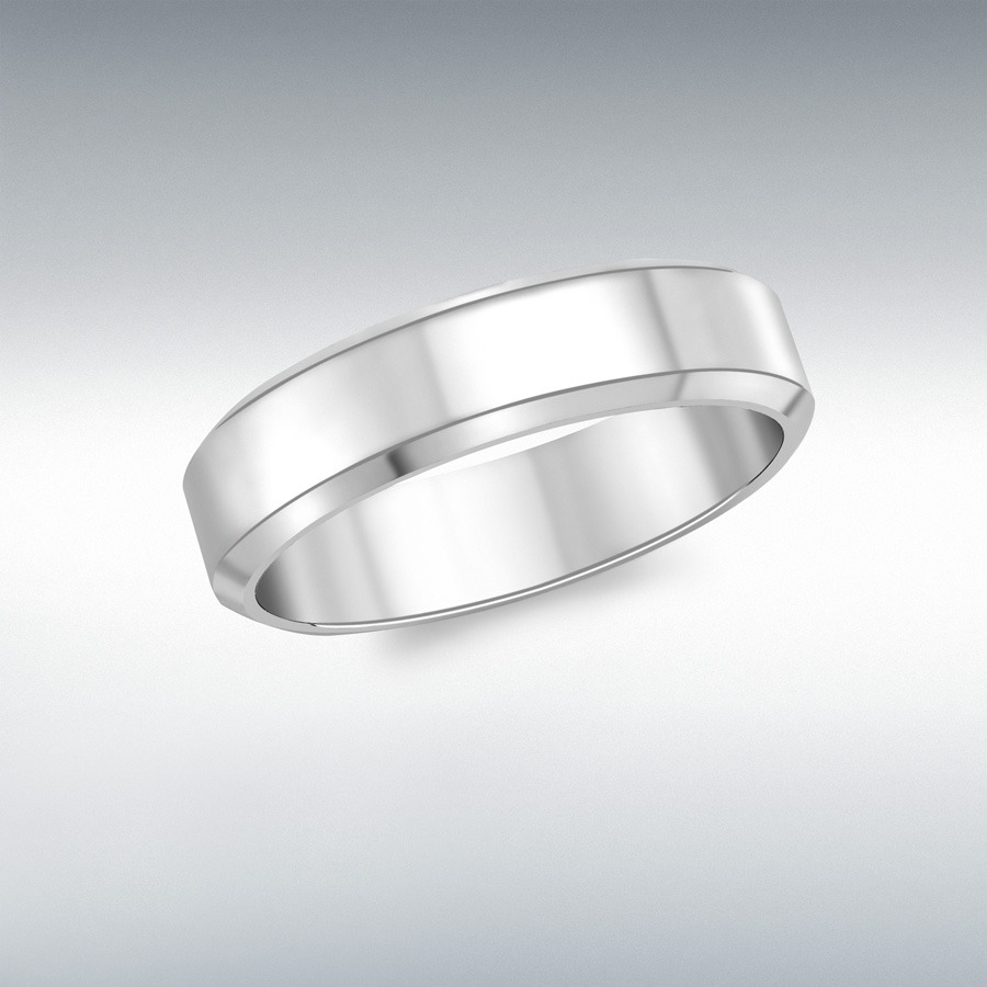 9ct White Gold 5mm Bevel Edge Band Ring 