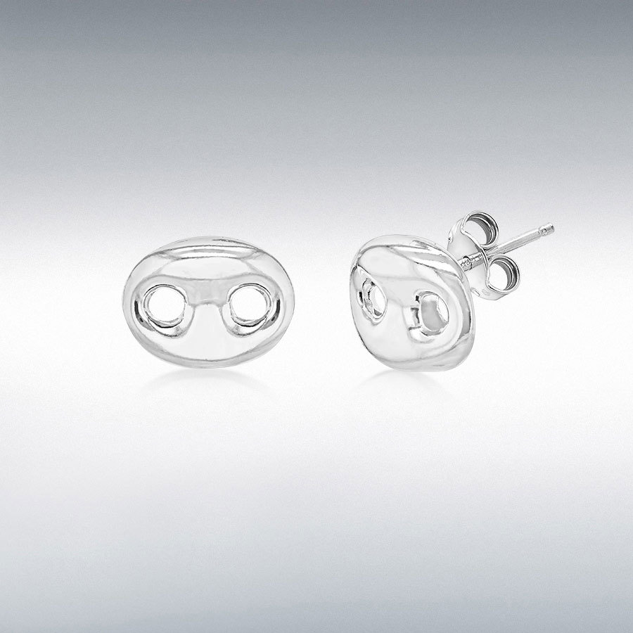 Sterling Silver 10.5mm x 8.5mm Rambo-Chain-Link Stud Earrings