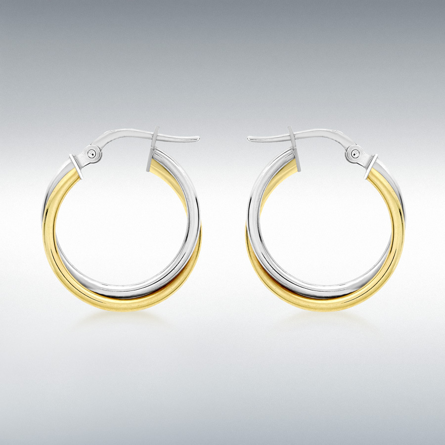 9ct 2-Colour Gold 19mm Polished Crossover Hoop Creole Earrings
