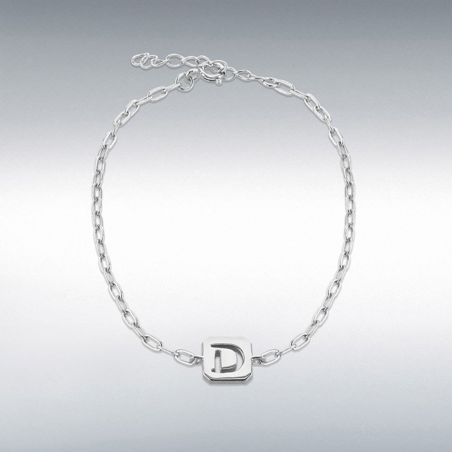 Sterling Silver 8mm x 9mm Initial 'D' Initial Bracelet 17cm/6.7"-20cm/8"