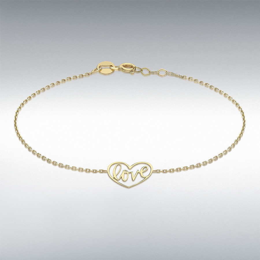 9ct Yellow Gold 12mm x 10.5mm 'Love' Heart Adjustable Bracelet 18cm/7''-19cm/7.5'' 