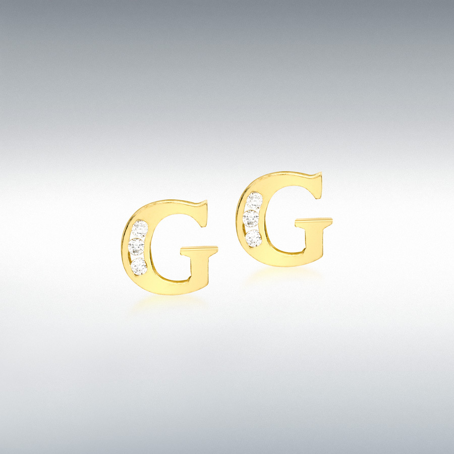 9ct Yellow Gold CZ 6mm x 6mm 'G' Initial Stud Earrings