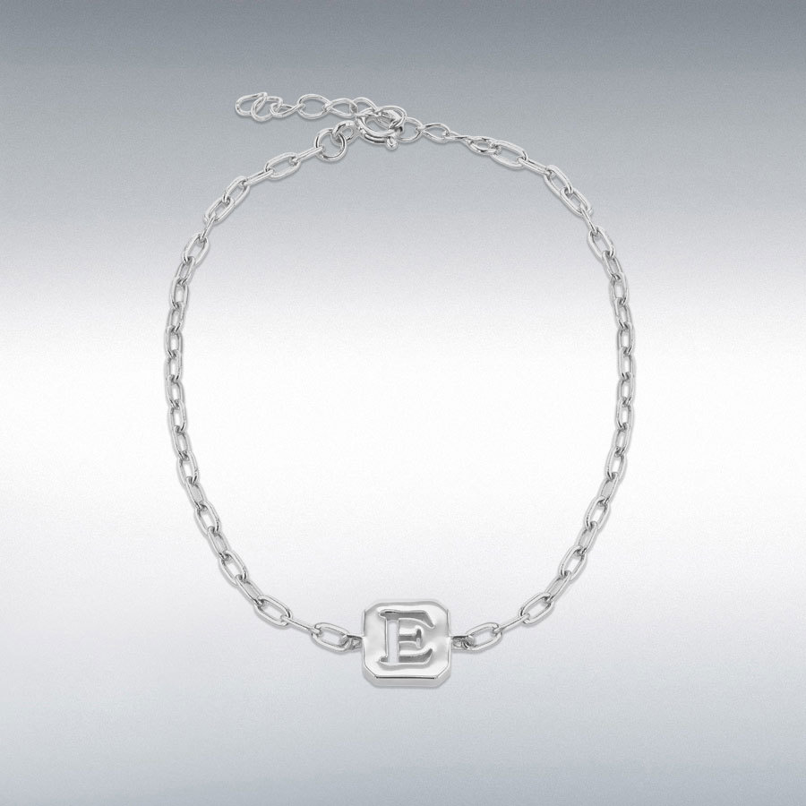 Sterling Silver 8mm x 9mm Initial 'E' Initial Bracelet 17cm/6.7"-20cm/8"