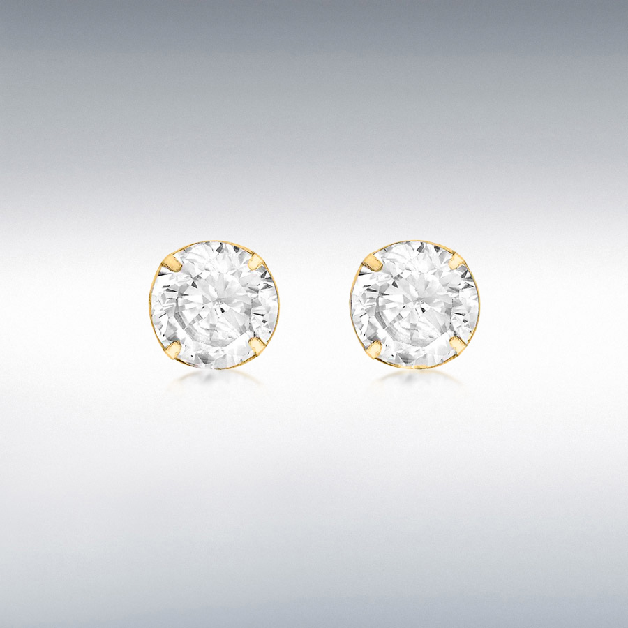 18ct Yellow Gold 6mm Round CZ Stud Earrings