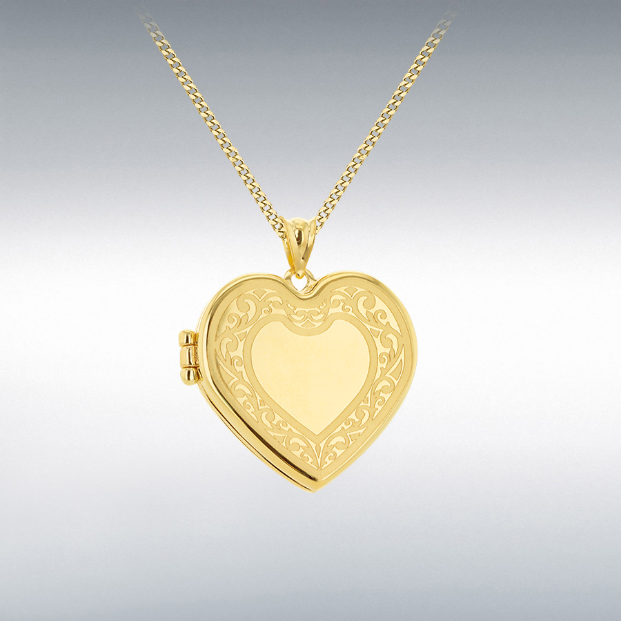 9CT YELLOW GOLD 23MM X 27MM HEART FRAME ENGRAVED LOCKET PENDANT