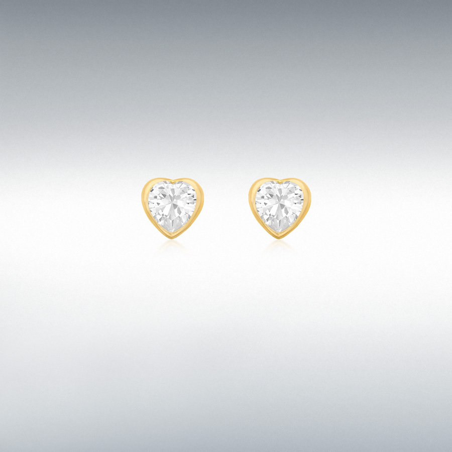 9ct Yellow Gold CZ 5mm x 5mm Heart Stud Earrings