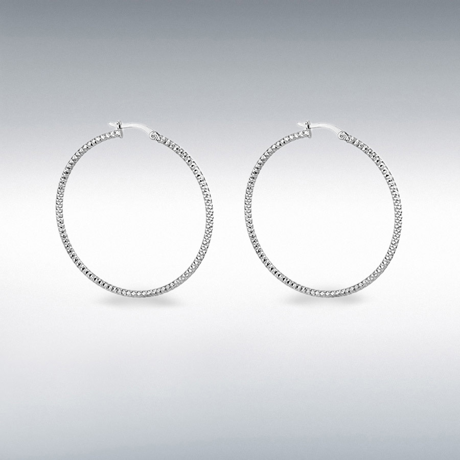 Sterling Silver Rhodium Plated 55mm Diamond Cut Hoop Creole Earrings