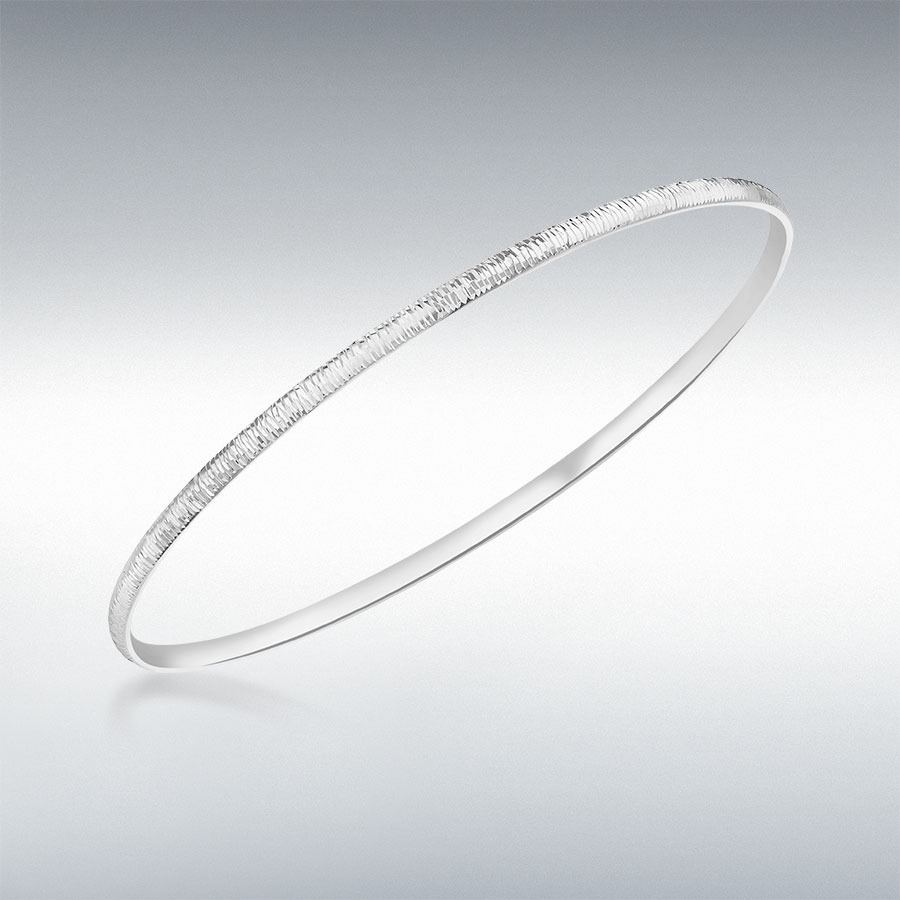 9ct White Gold 2.5mm Diamond Cut Round Bangle