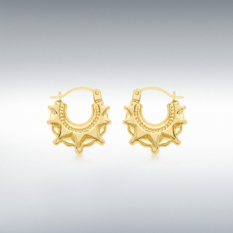 9ct Yellow Gold 14mm x 17mm 'Star'-Patterned Creole Earrings