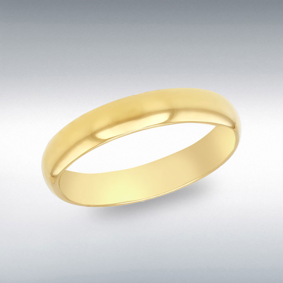 9ct Yellow Gold 4mm Comfort Fit Plain Wedding Band Ring