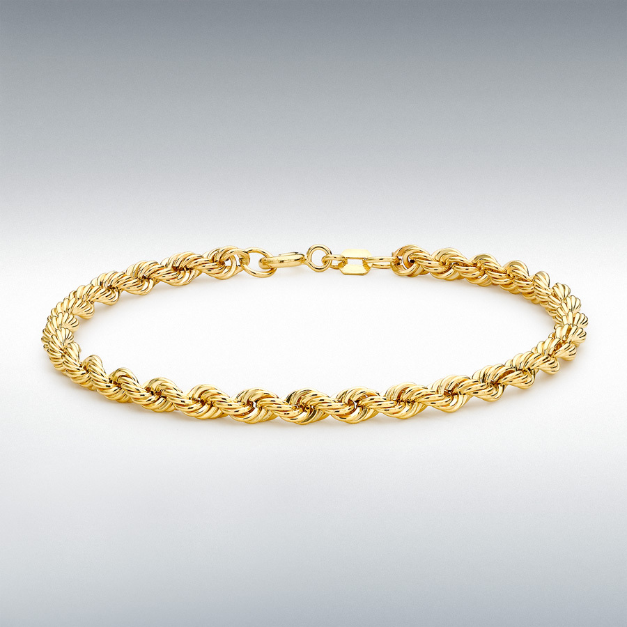 9ct Yellow Gold 70 Hollow Rope Chain Bracelet 19cm/7.5"