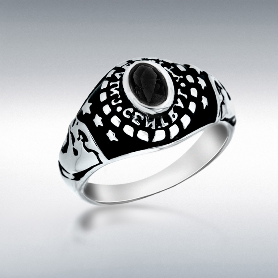 Sterling Silver Oxidised Black CZ 12mm Central University Ring