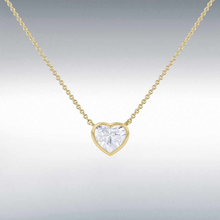 9ct Yellow Gold 1ct Heart Lab Created Diamond Necklace 41cm/16"-46cm/18"