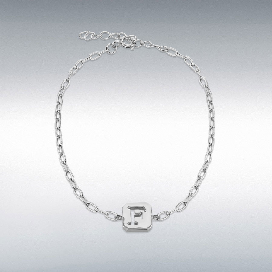 Sterling Silver 8mm x 9mm Initial 'F' Initial Bracelet 17cm/6.7"-20cm/8"