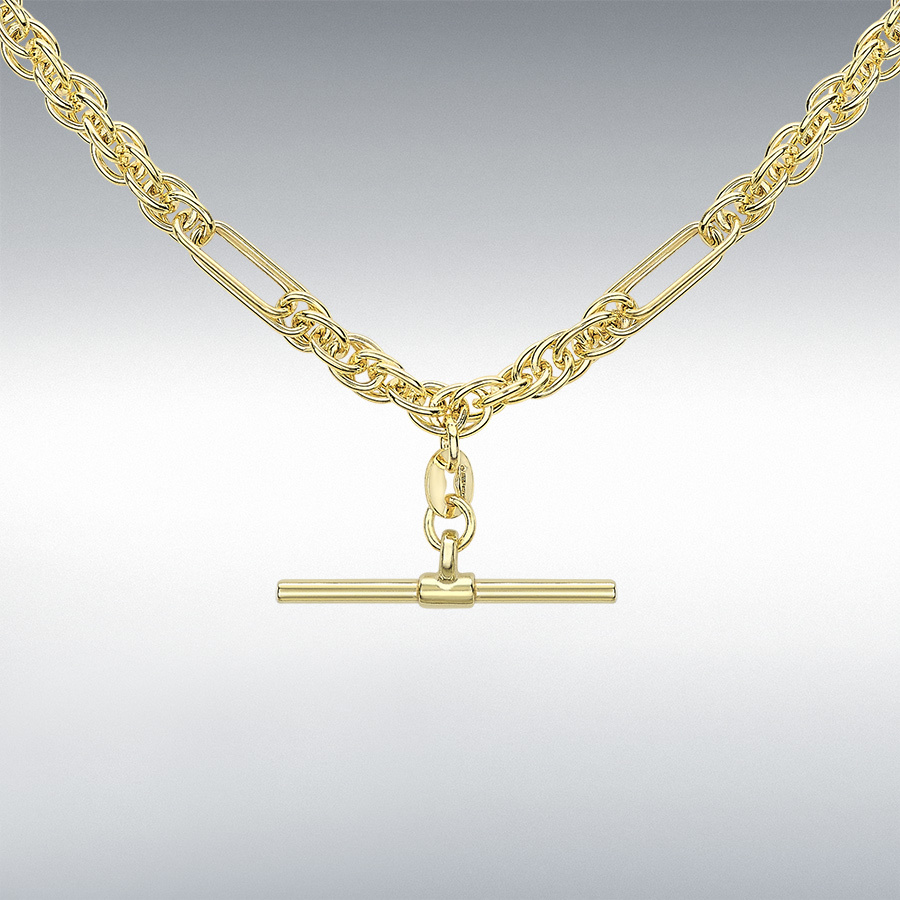 9ct Yellow Gold 24.8mm x 1.7mm T-Bar Figaro Rope Chain Albert-Clasp Necklace 51cm/20