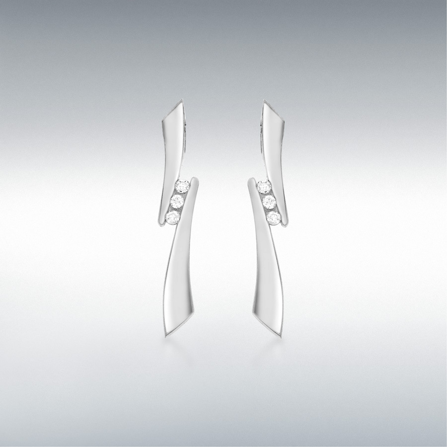 9ct White Gold 0.09ct Diamond 'Ribbon' Drop Earrings