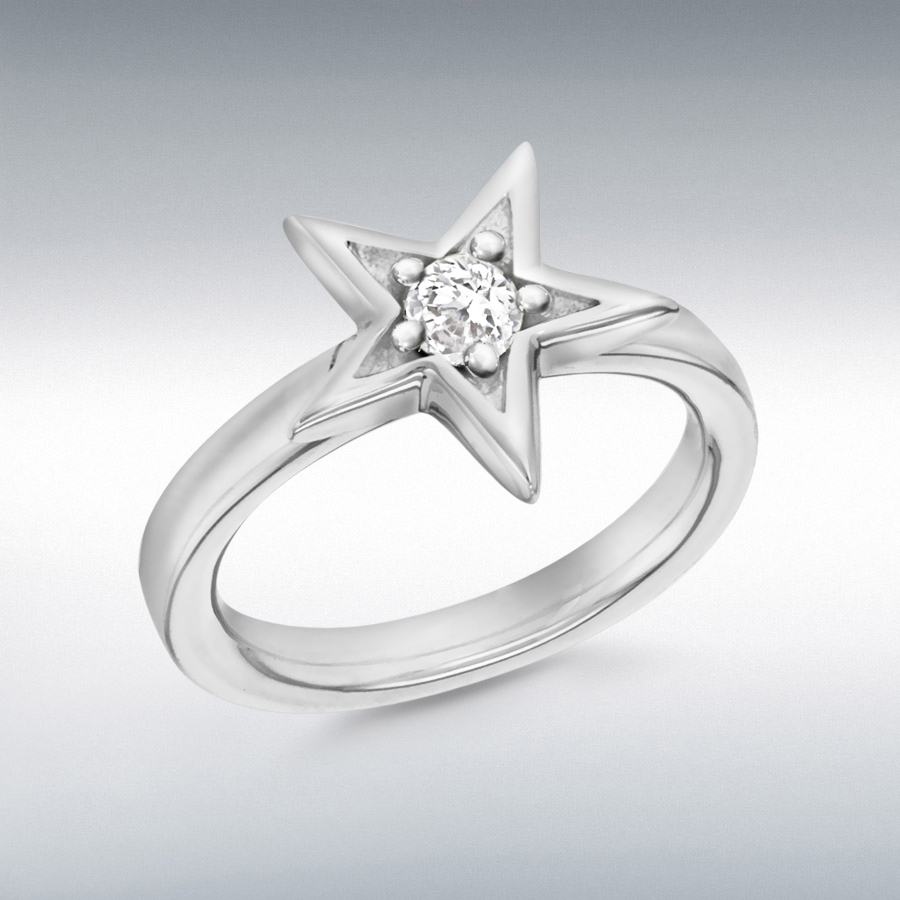 Sterling Silver Rhodium Plated White CZ Star Stacking Ring