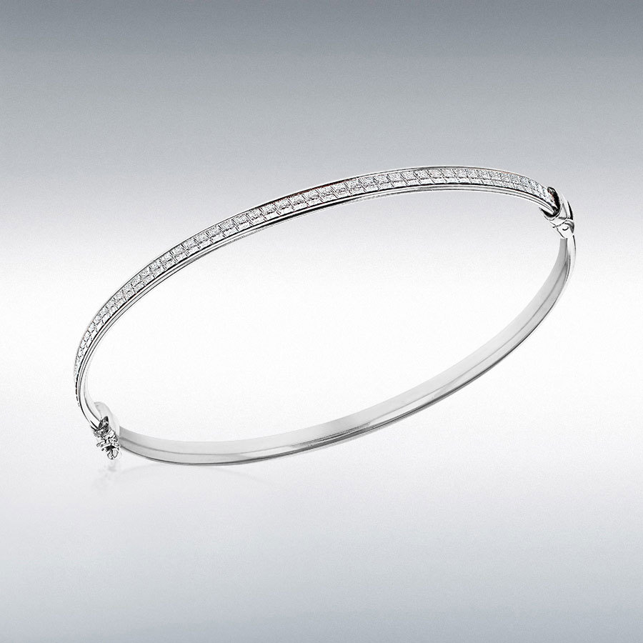 Sterling Silver 3.5mm Stardust Oval Bangle