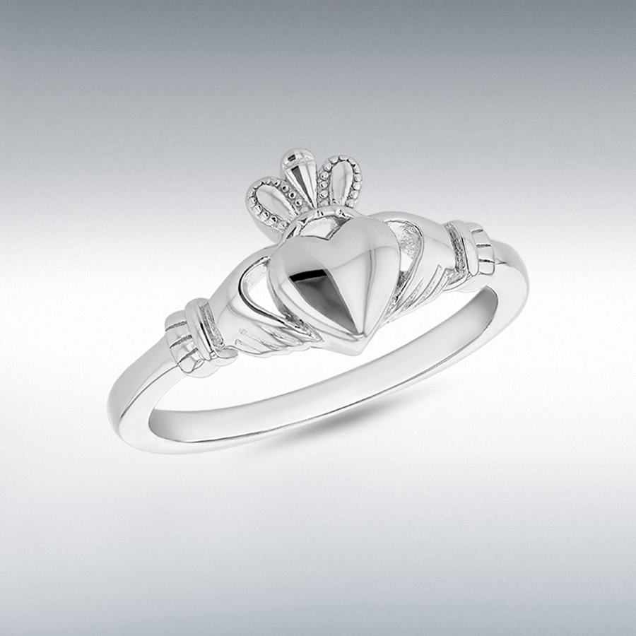 Sterling Silver Rhodium Plated Small Claddagh Ring