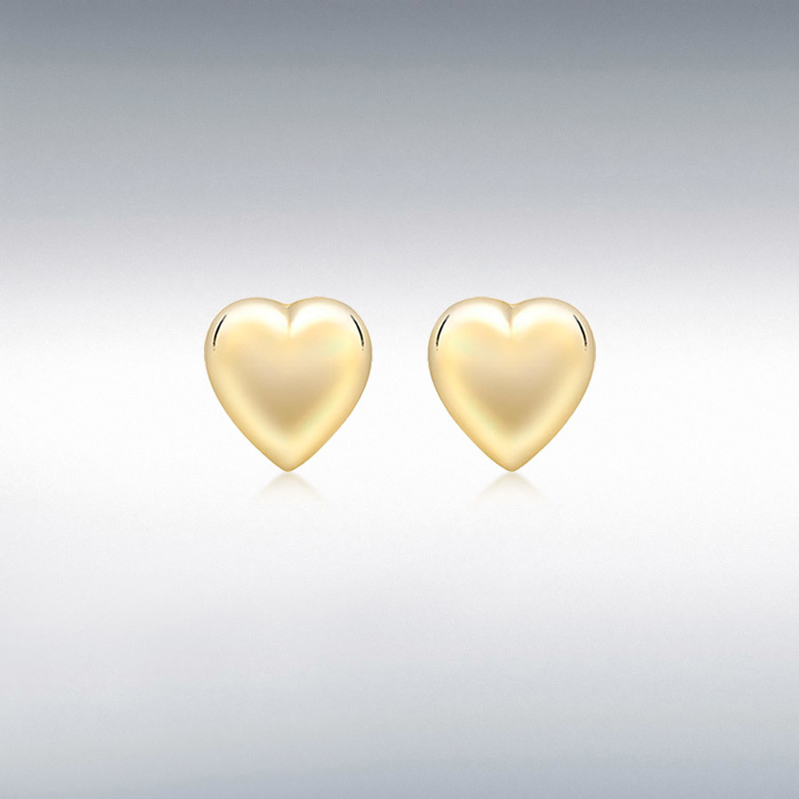 9ct Yellow Gold 7mm x 7mm Puffed-Heart Stud Earrings
