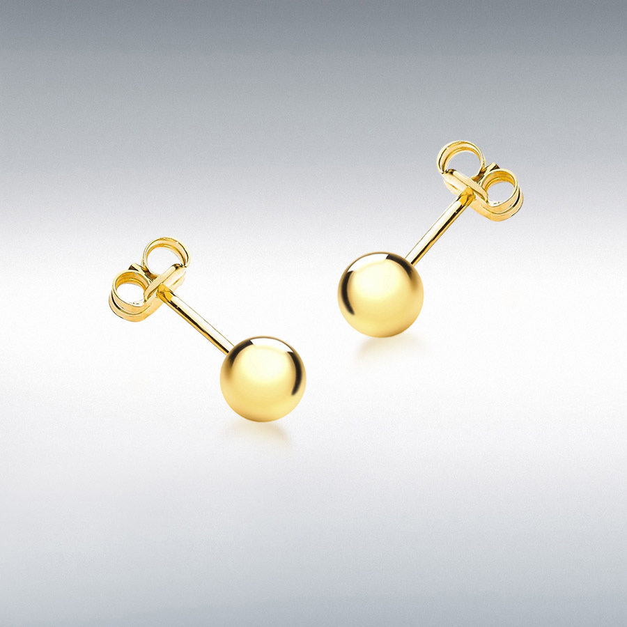 Sterling Silver Yellow Gold Plated 10mm Polished Ball Stud Earrings