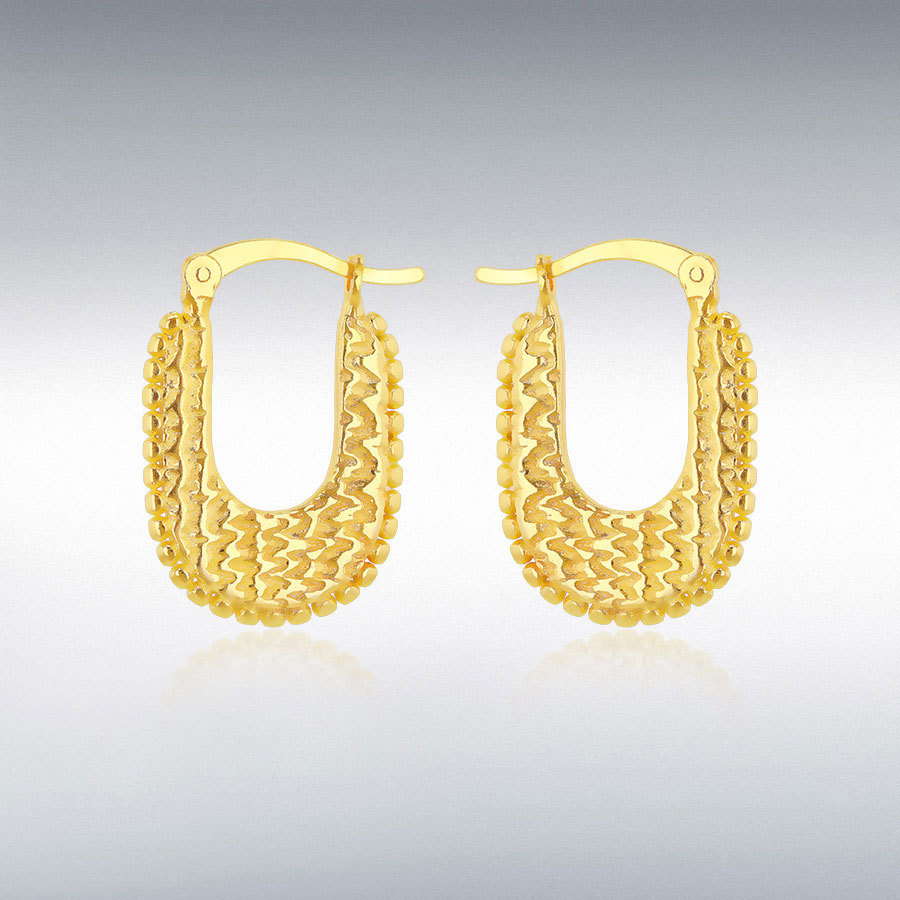 Sterling Silver Yellow Gold Plated 1.7mm x 21.7mm Hammered Hoop Earrings