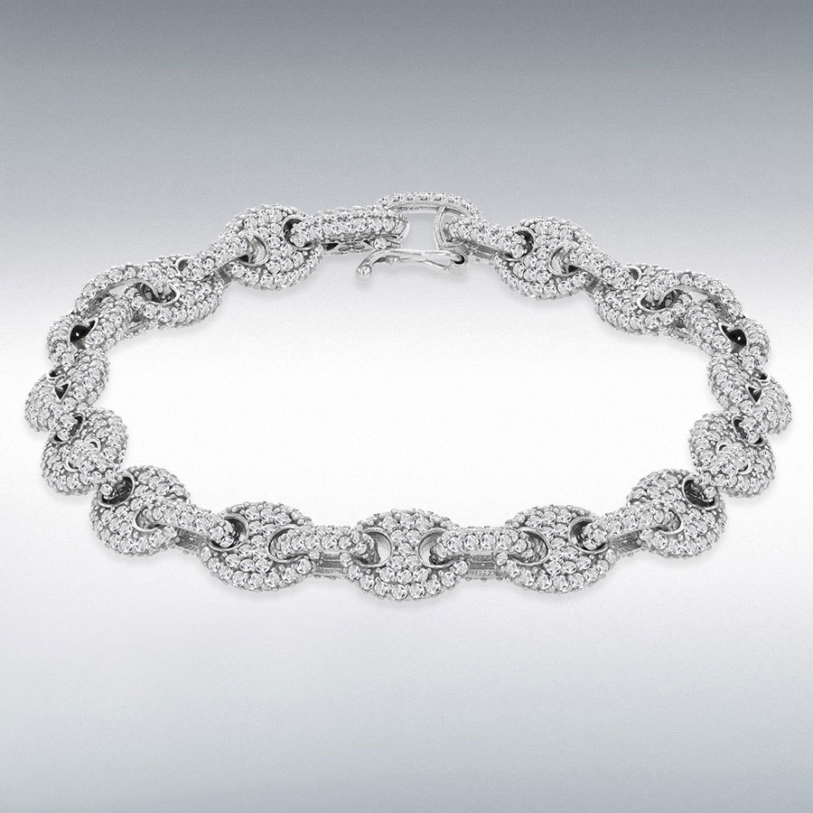 Sterling Silver Rhodium Plated 1mm White CZ Gucci Bracelet 19cm/7.5"