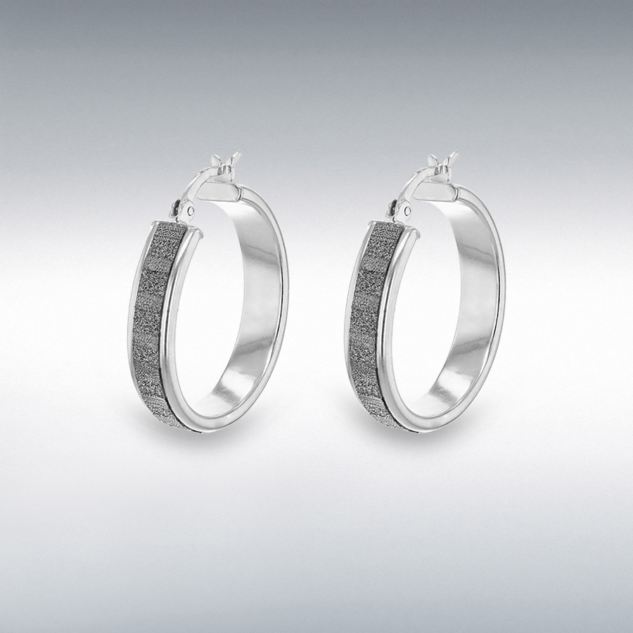 Sterling Silver 25mm Stardust Striped Hoop Creole Earrings 