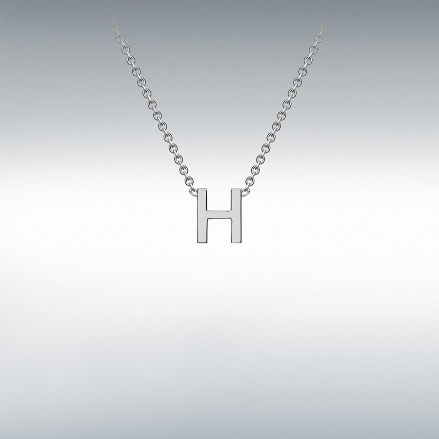 9ct White Gold 4mm x 4.5mm 'H' Initial Adjustable Necklace 38cm/15"-43cm/17"