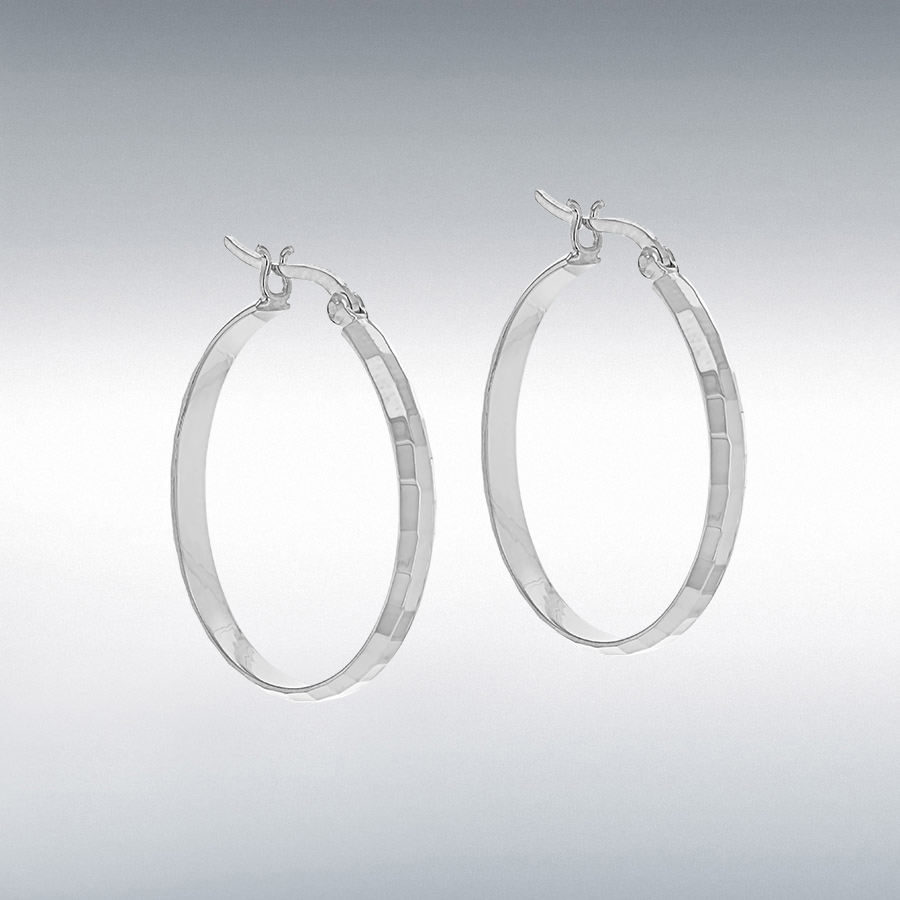 Sterling Silver 3mm Tube 30mm Diamond Cut Hoop Creole Earrings