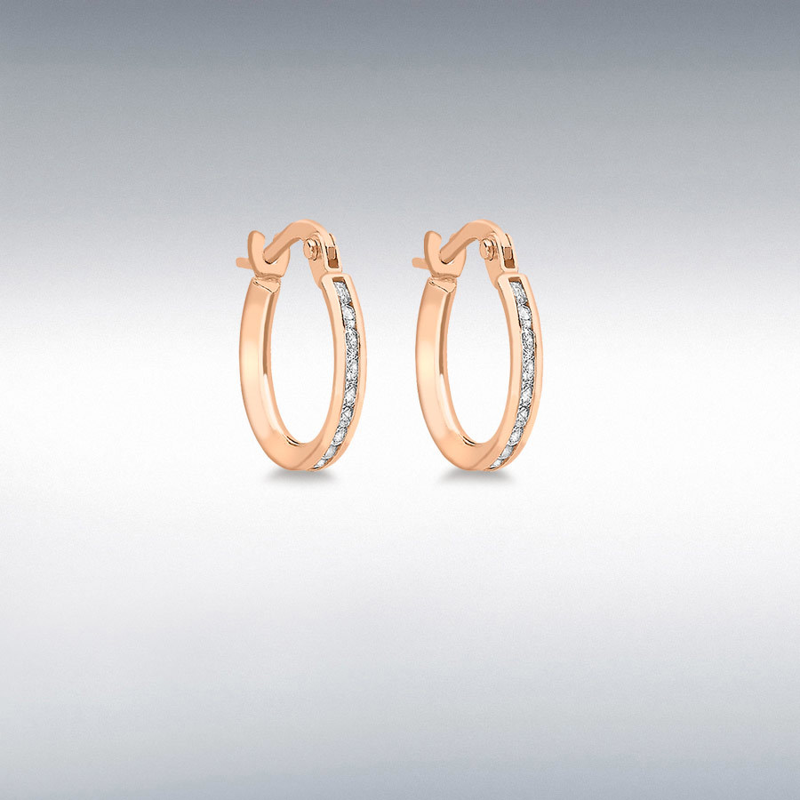 9ct Rose Gold CZ Band 22mm Hoop Earrings