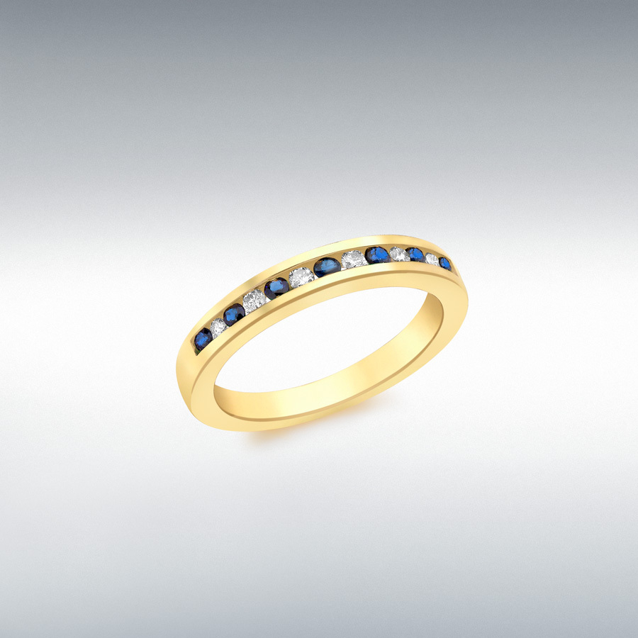 9ct Yellow Gold 0.10ct Diamond and Sapphire Channel Set Half-Eternity Ring