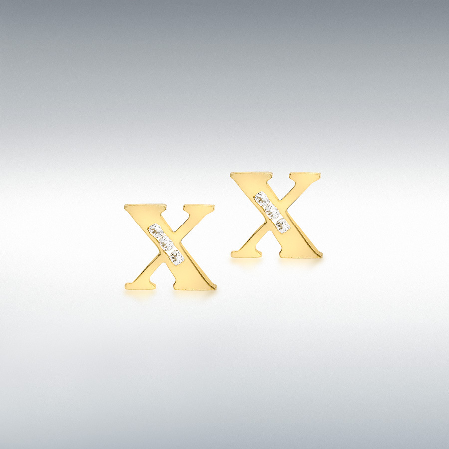 9ct Yellow Gold CZ 7mm x 7mm 'X' Initial Stud Earrings