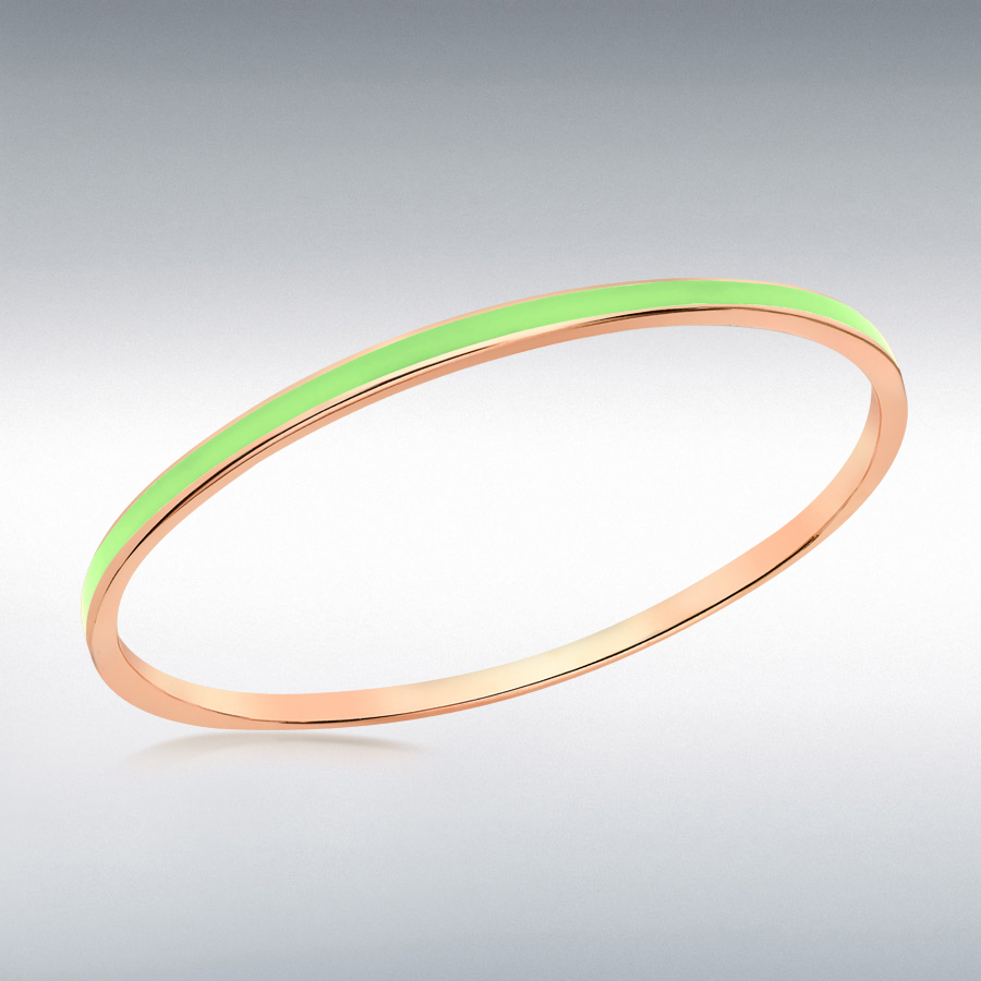 Sterling Silver Rose Gold Plated 3mm Green Stacking Bangle