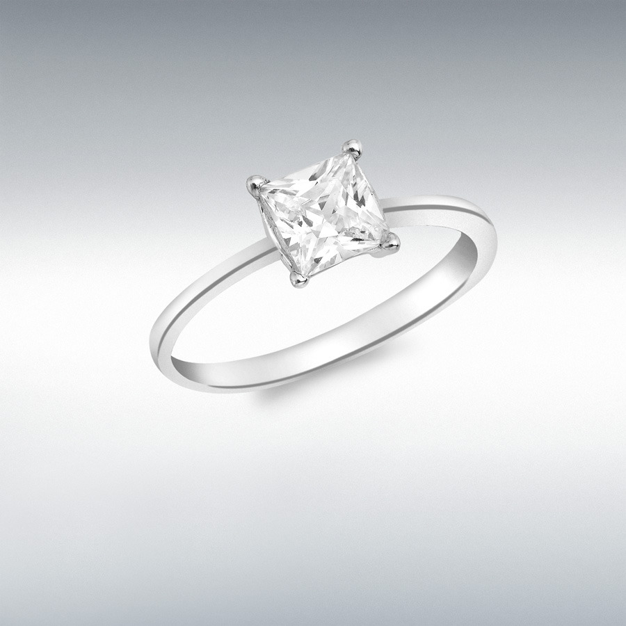 9ct White Gold 5mm x 5mm Princess Cut CZ Solitaire Ring